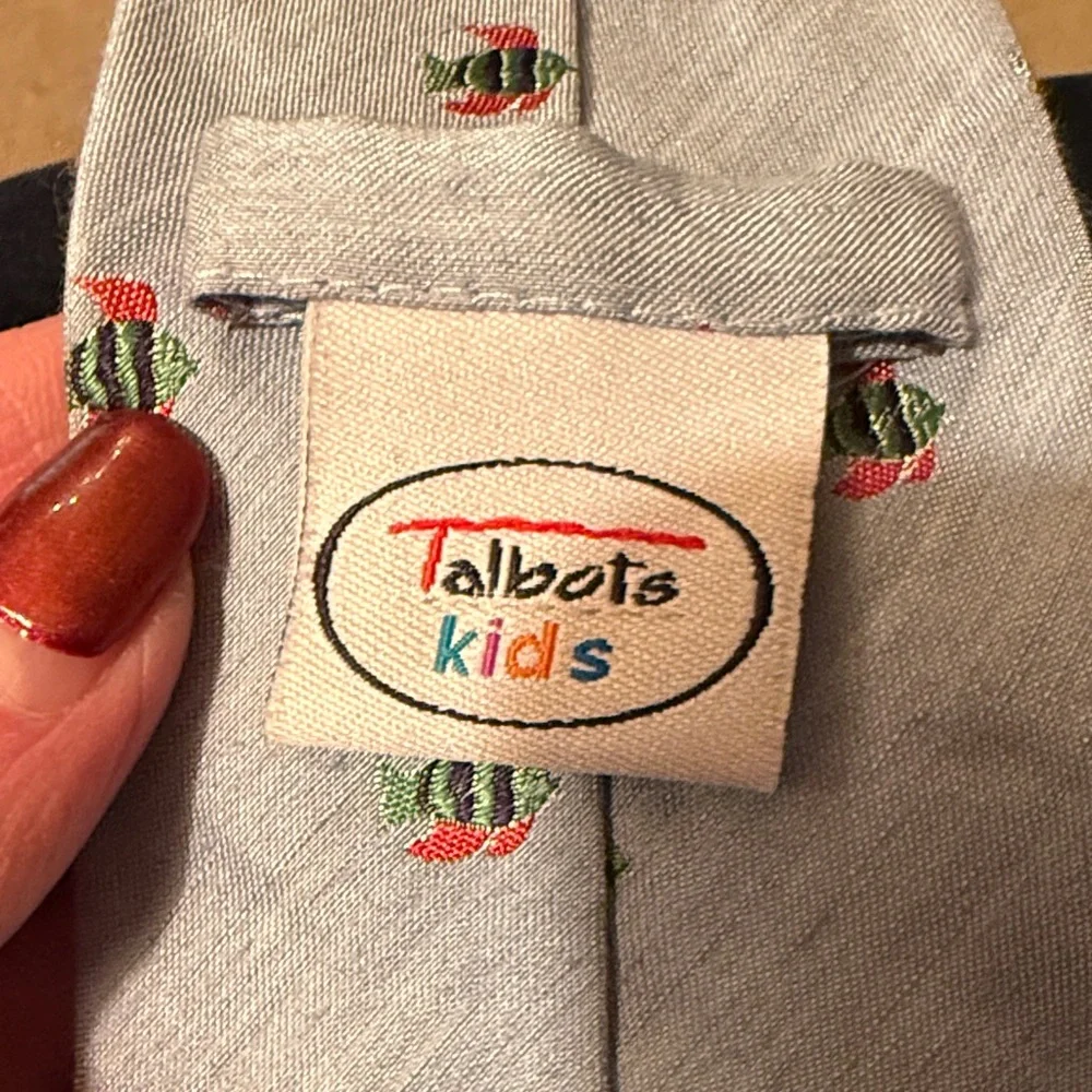 Talbots Light Blue Tie with Red, Green & Navy Fish